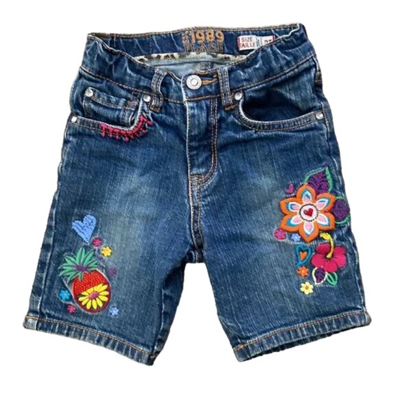 1989 Place Embroidered Pineapple Floral Denim Jean Shorts size 3 Toddler - Picture 1 of 11